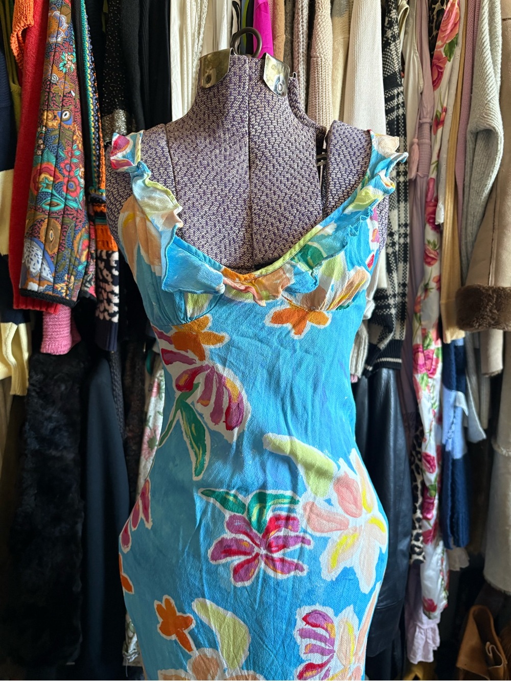 Vrg Grl Floral Blue Ruffled Maxi Dress